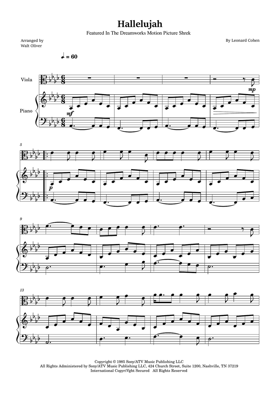 Hallelujah Viola scores gallery preview page 1