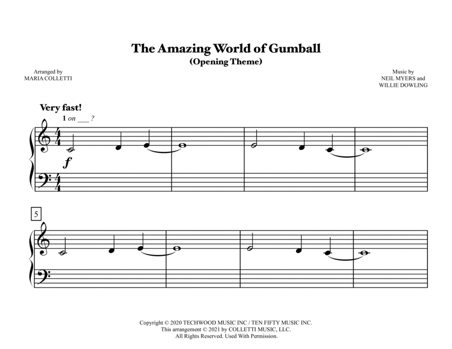 Amazing World Of Gumball Opening Theme Easy Piano scores gallery preview page 1