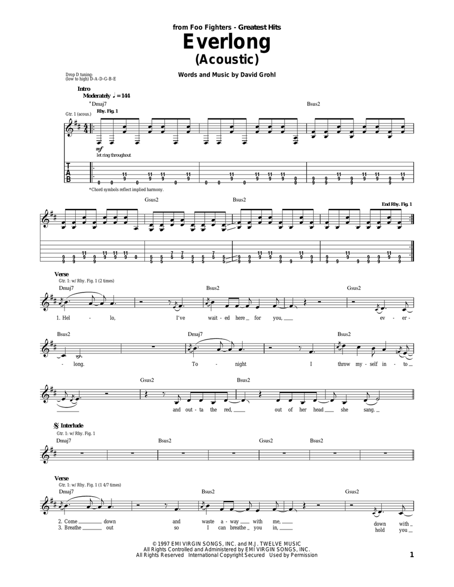 Everlong Acoustic Guitar scores gallery preview page 1