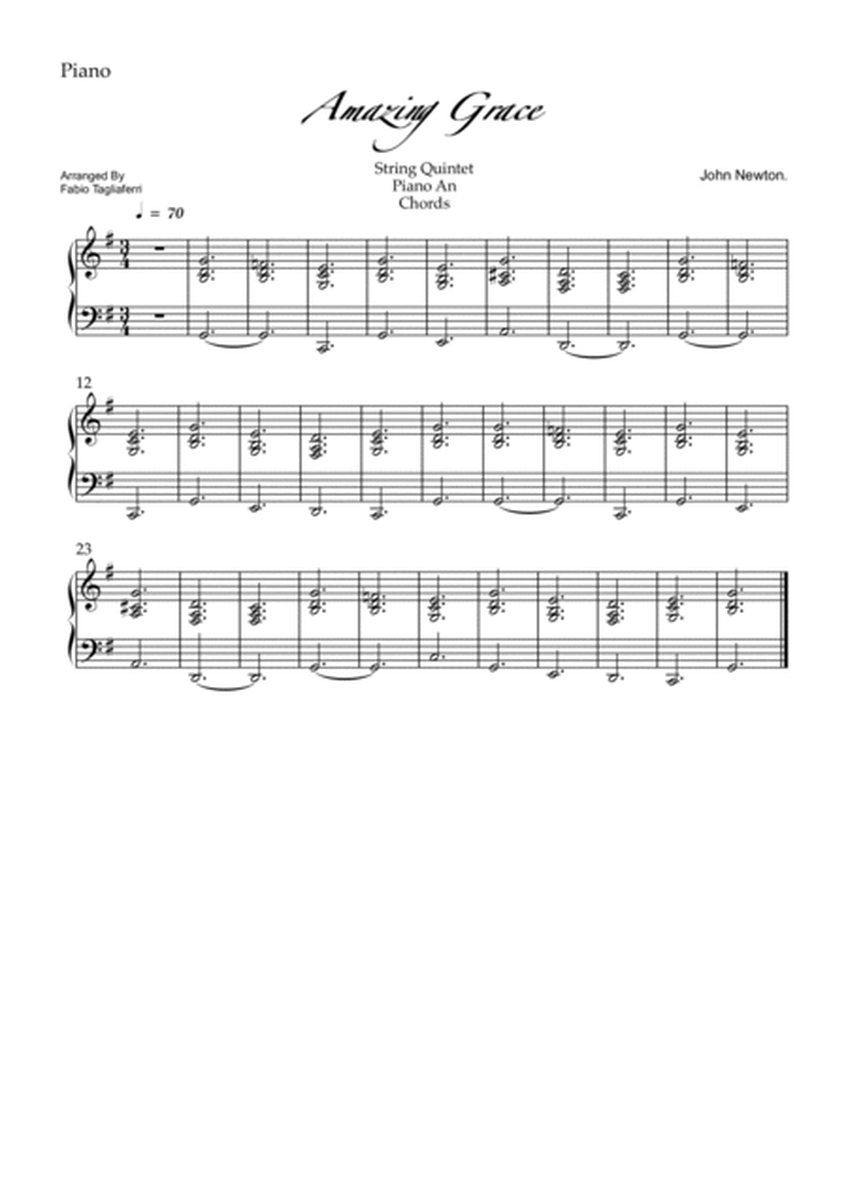 Amazing Grace String Quintet piano and chords.Full Score and Individual parts image number null