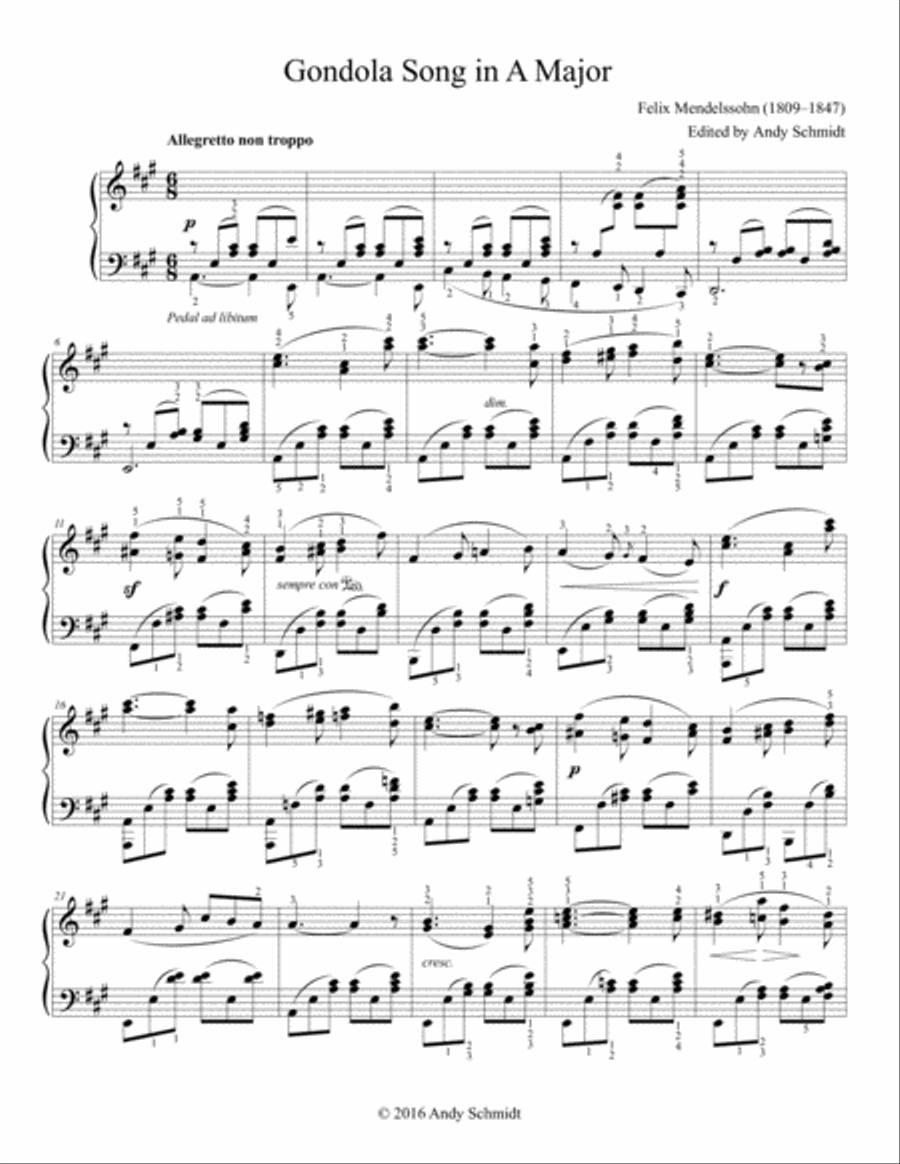 Gondola Song in A Major Piano Solo scores gallery preview page 1