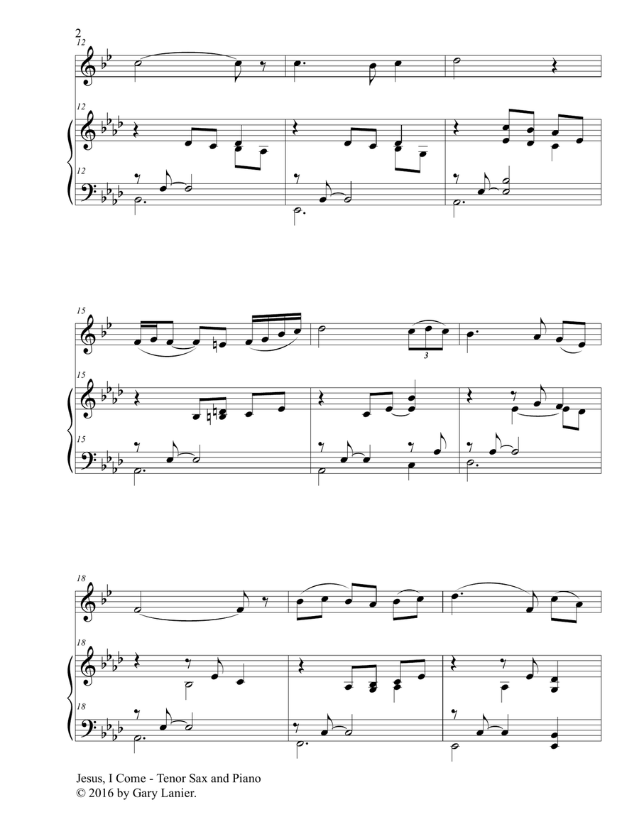 JESUS, I COME (Duet – Tenor Sax & Piano with Parts) Woodwind Duet scores gallery preview page 3