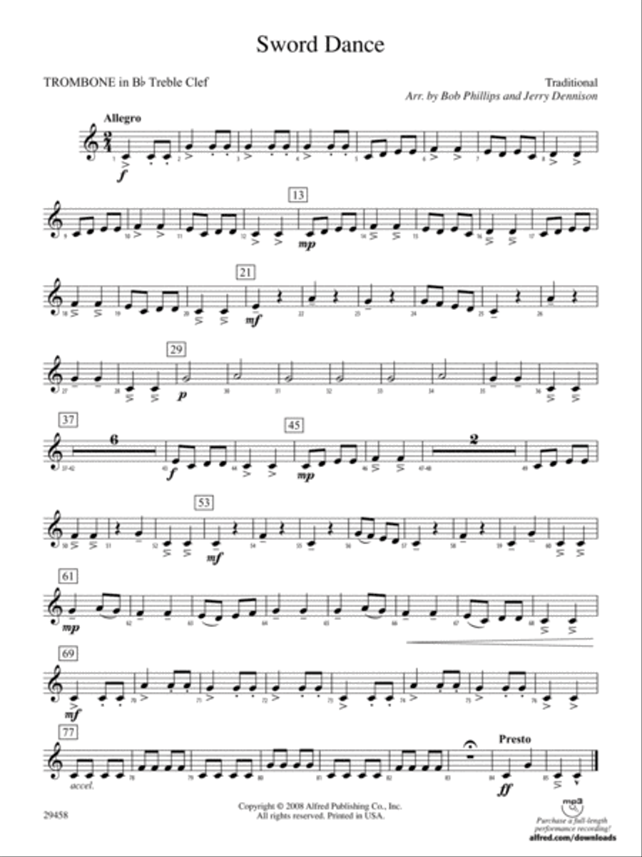 Sword Dance: (World Part) 1st B-flat Trombone T.C. Concert Band scores gallery preview page 1