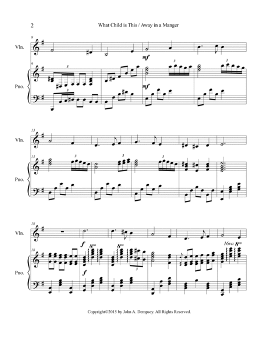 Christmas Medley (What Child is This / Away in a Manger): Violin and Piano Violin Solo scores gallery preview page 6