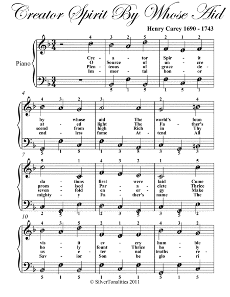 Creator Spirit By Whose Aid Easy Piano Sheet Music