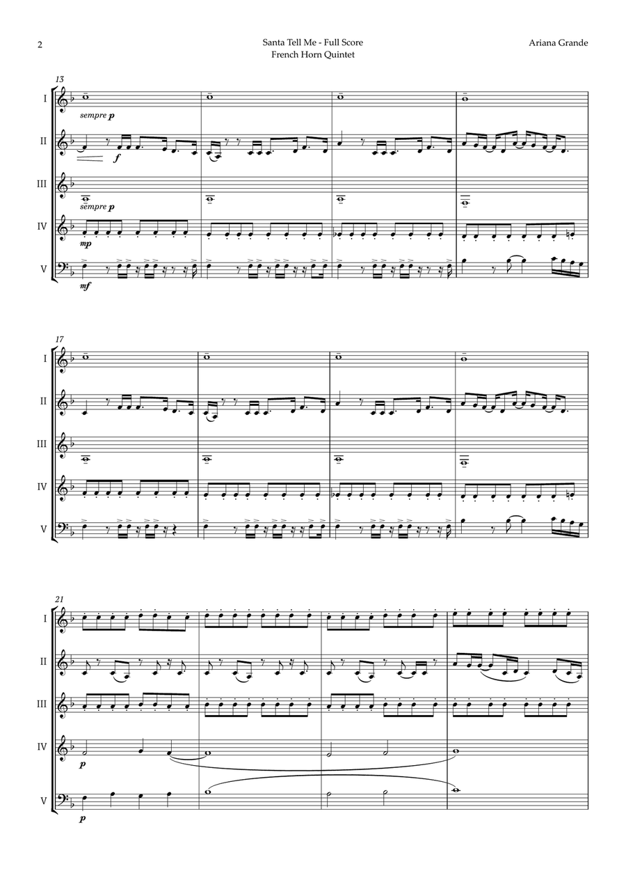 Santa Tell Me Brass Quintet scores gallery preview page 2