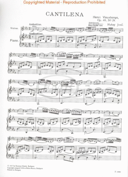 Cantilena Op. 48, No. 24 by Jeno Hubay Violin Solo - Sheet Music