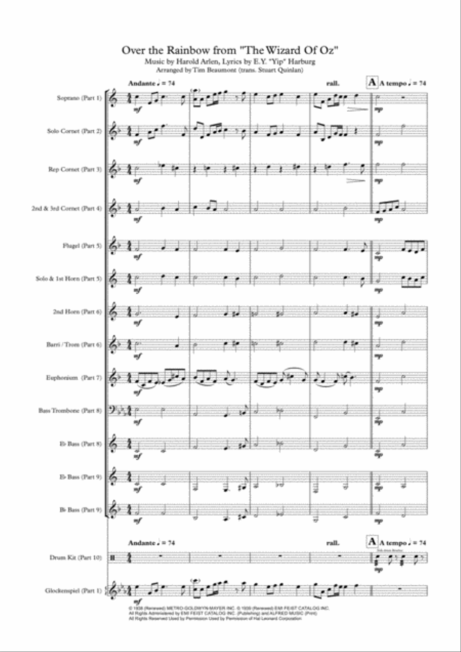 Over The Rainbow (from The Wizard Of Oz) Brass Ensemble scores gallery preview page 1