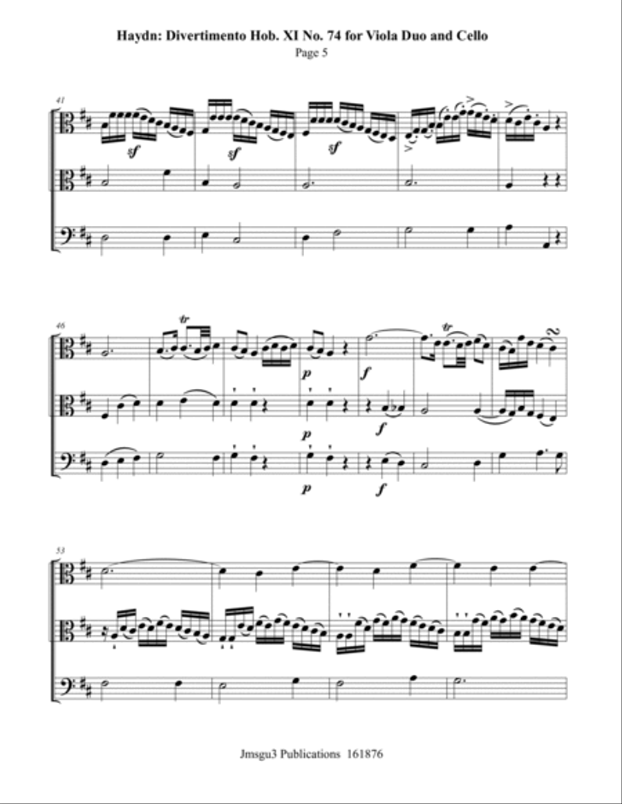Haydn: Divertimento No. 74 for Viola Duo & Cello String Trio scores gallery preview page 5