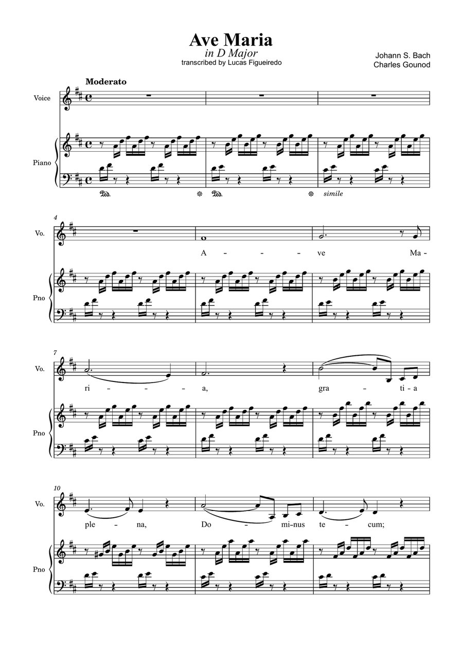 Ave Maria (Bach-Gounod) in D Major for Piano and Voice Piano, Vocal scores gallery preview page 1