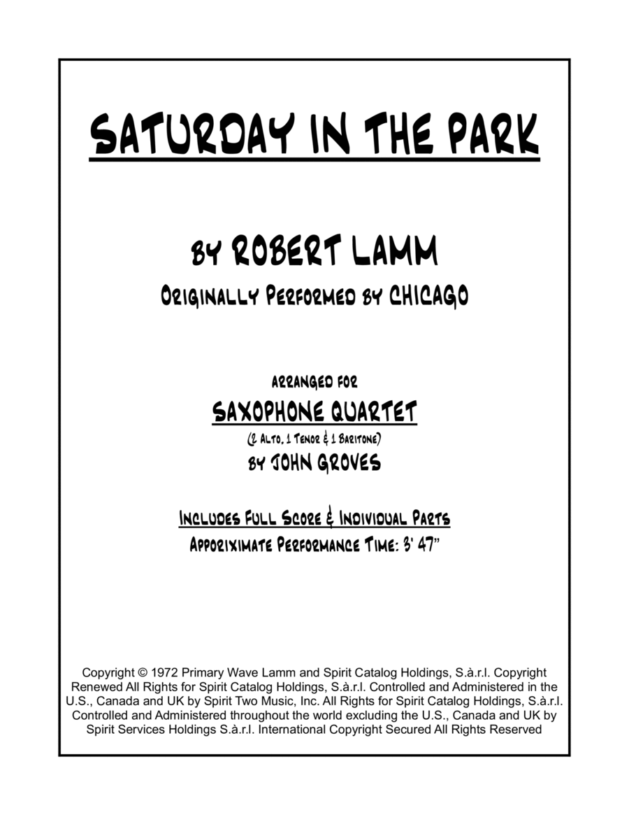 Saturday In The Park Saxophone Quartet scores gallery preview page 1