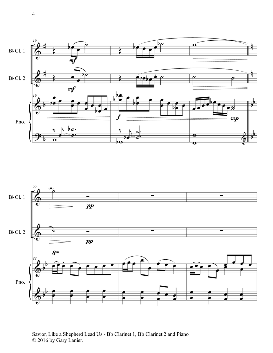 SAVIOR, LIKE A SHEPHERD LEAD US (Trio – Bb Clarinet 1, Bb Clarinet 2 & Piano with Parts) B-Flat Clarinet scores gallery preview page 5