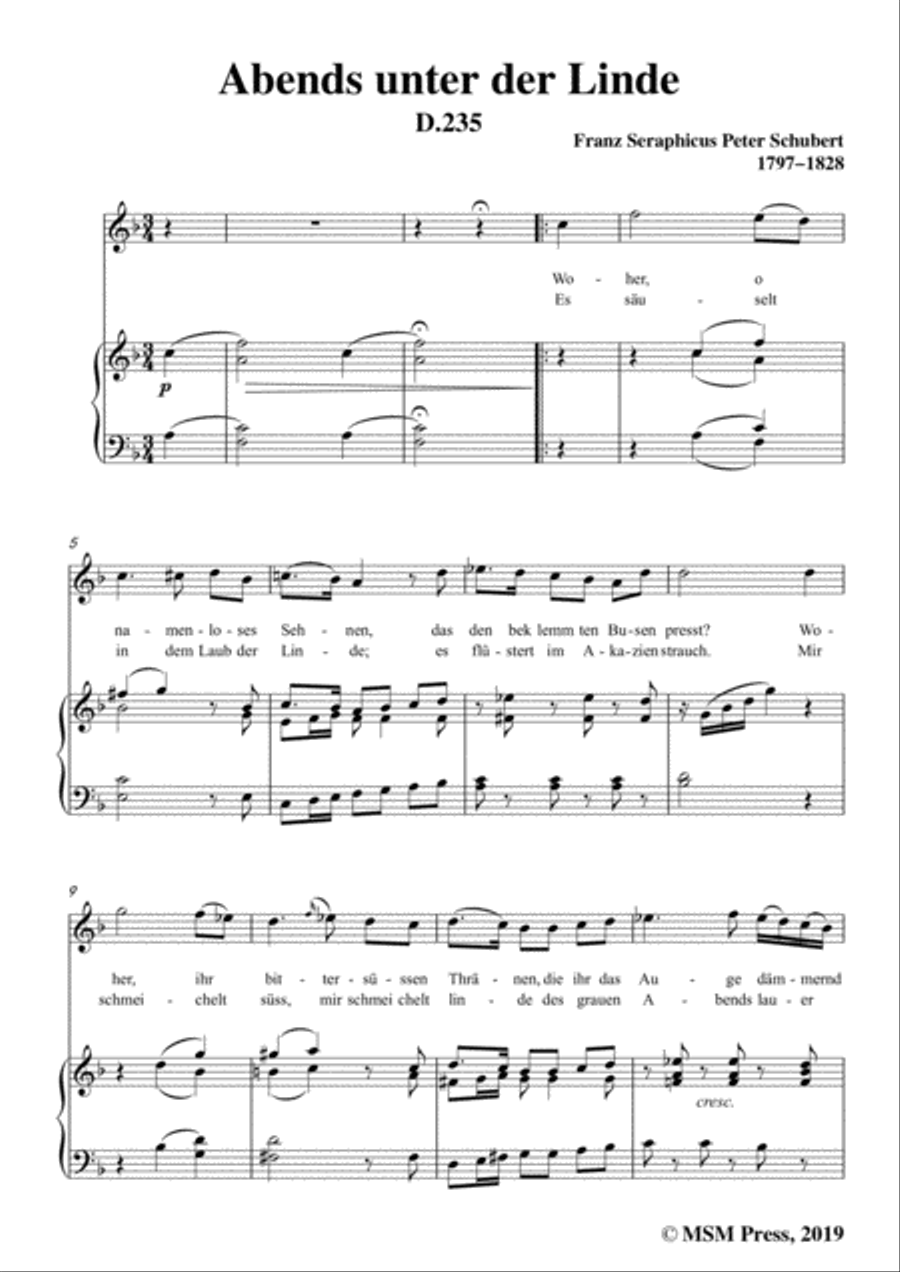 Schubert-Abends unter der Linde,D.235,in F Major,for Voice&Piano Voice scores gallery preview page 3