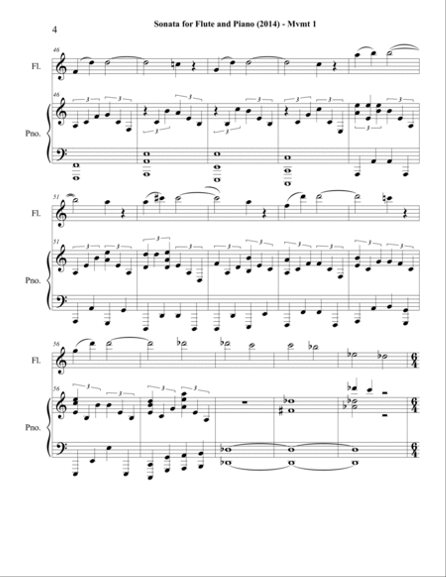 Sonata for Flute and Piano (2014), movement 1 full score and solo flute parts Flute Solo scores gallery preview page 4