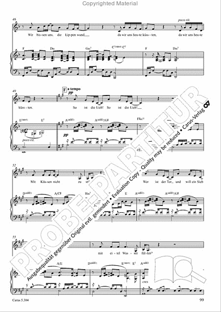 Schindler: Rosenzeit. Ein Liederzyklus uber die Liebe. Chansons fur Singstimme und Klavier Piano scores gallery preview page 100