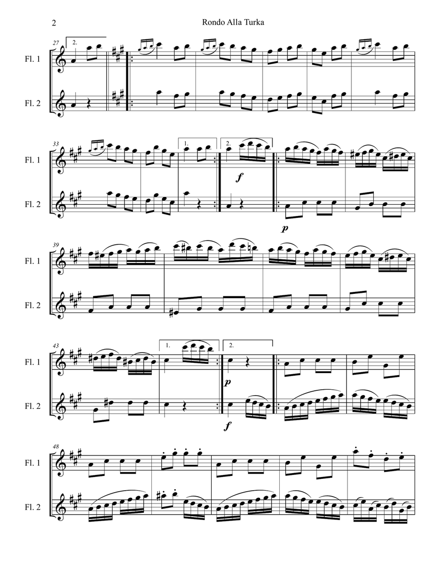 Rondo Alla Turka (Flute Duet) Flute Duet scores gallery preview page 2