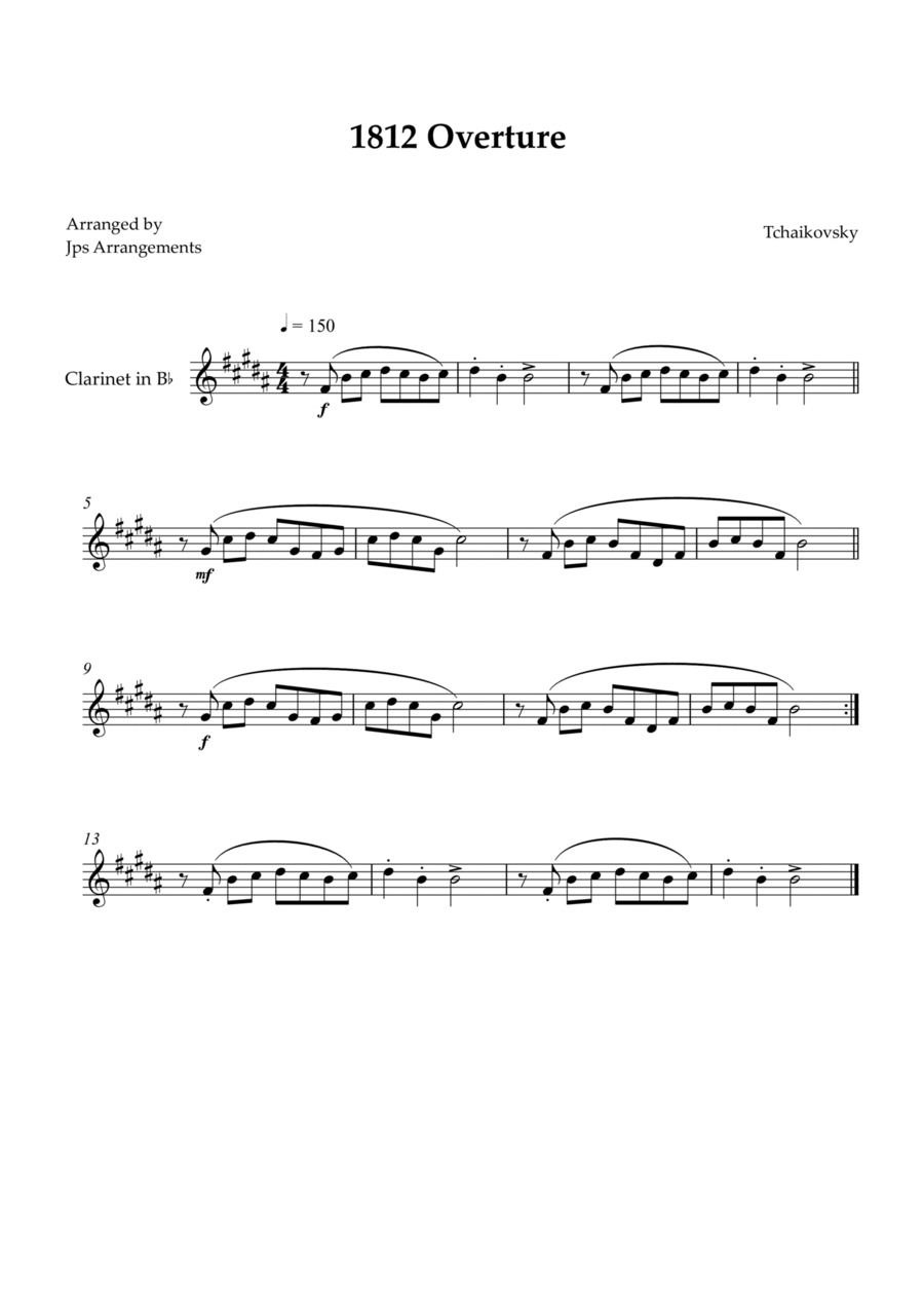 1812 Overture for Clarinet B-Flat Clarinet scores gallery preview page 1