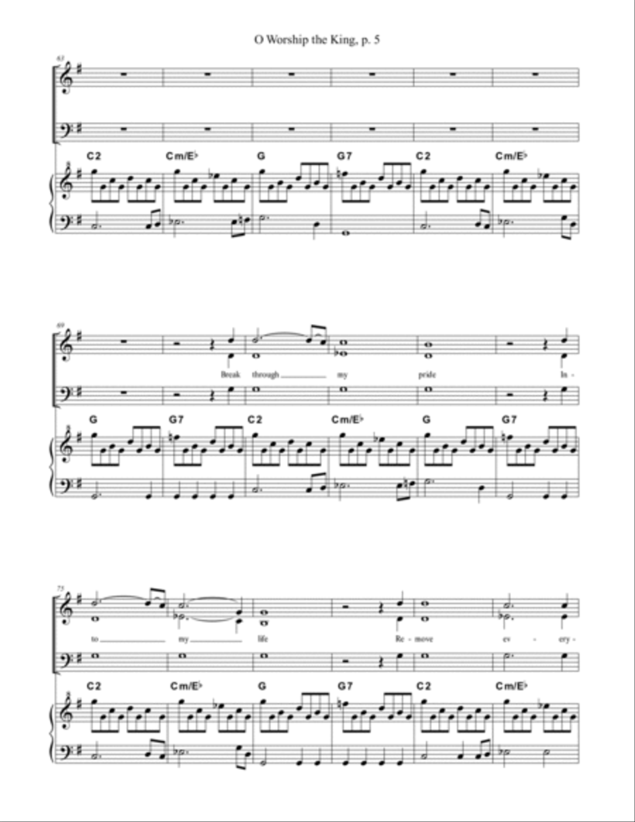 O Worship the King 3-Part scores gallery preview page 5