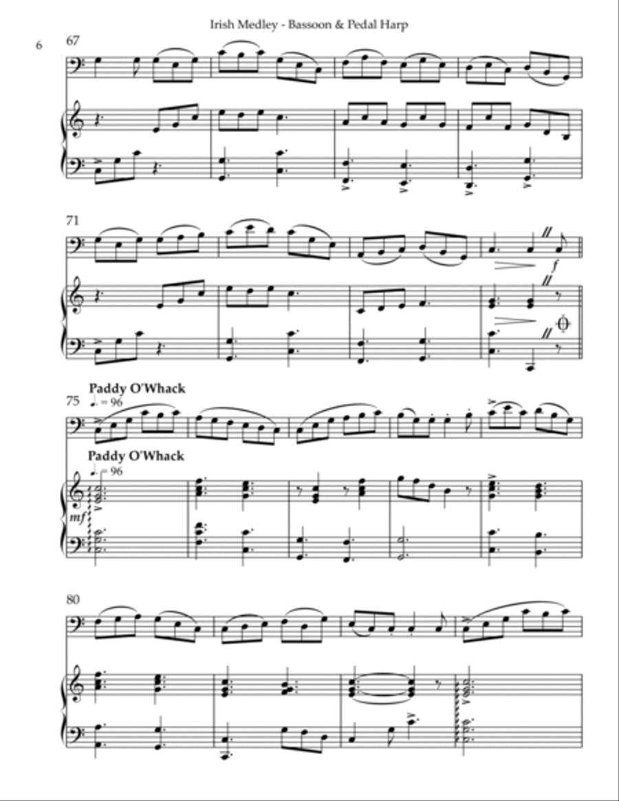 Irish Medley, Duet for Bassoon & Pedal Harp Bassoon scores gallery preview page 6