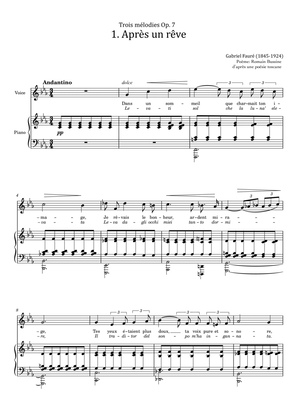 Book cover for Gabriel Faure - 3 Songs, Après un rêve Trois mélodies - Op.7, No.1 - Original In C minor