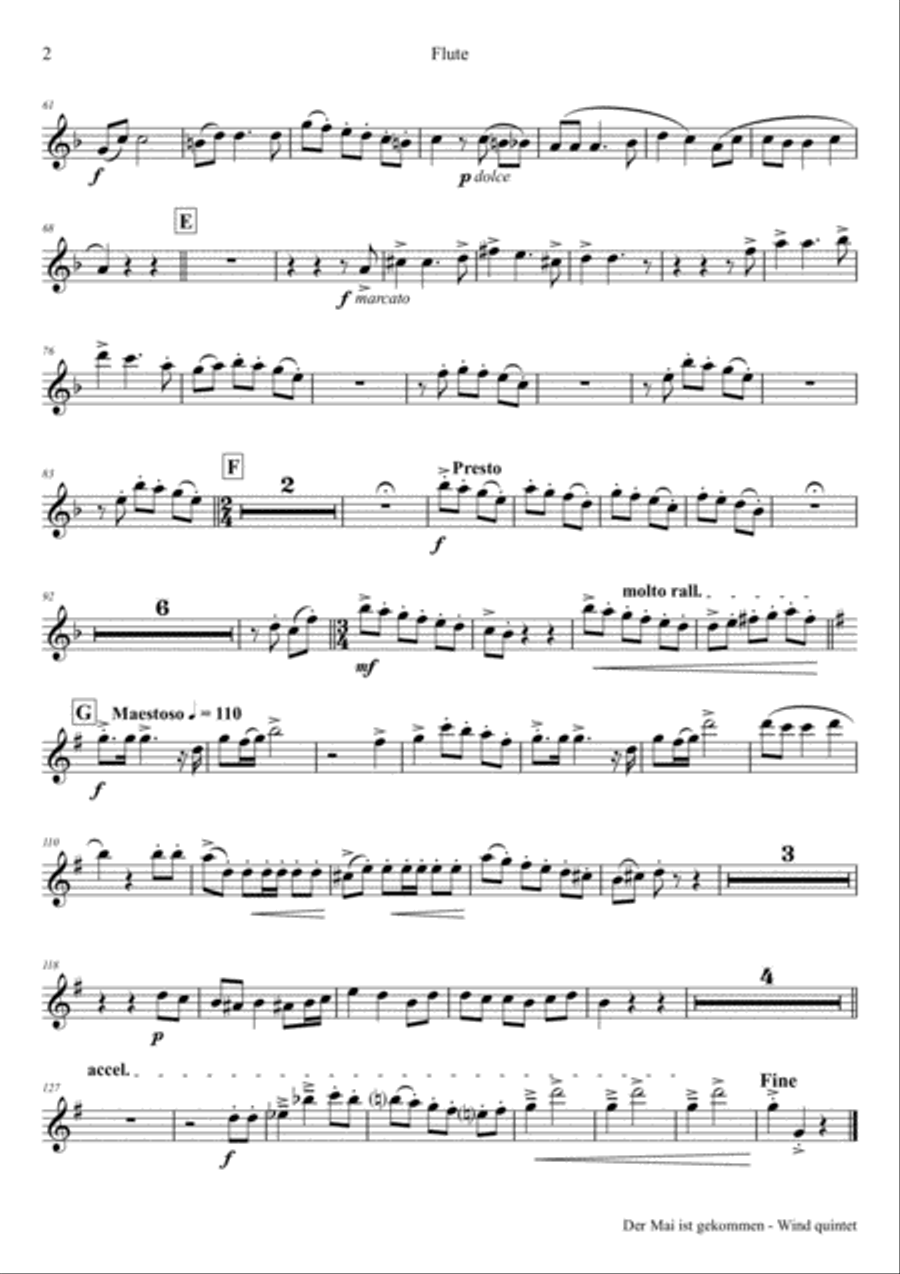 Der Mai ist gekommen - German Folk Song - Wind Quintet Woodwind Quintet scores gallery preview page 6