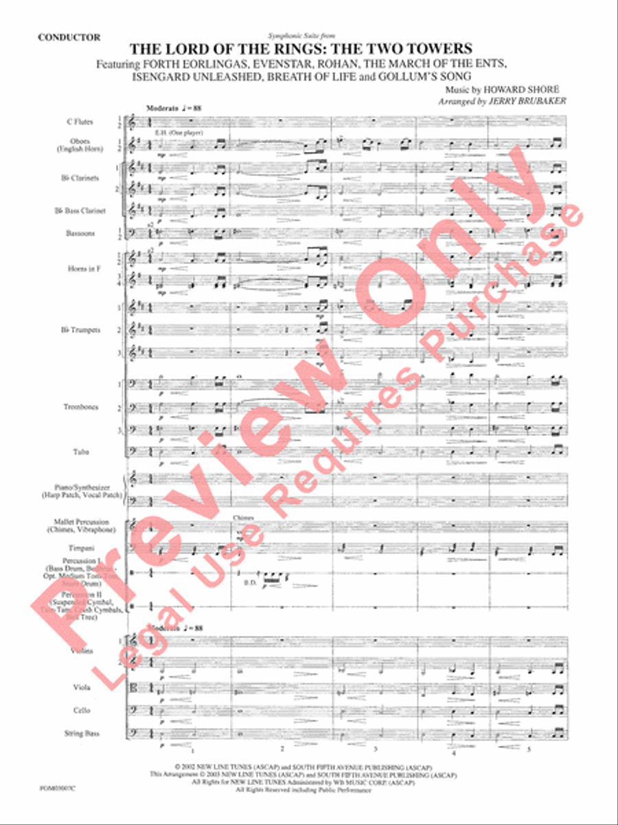 Symphonic Suite from Lord of the Rings: The Two Towers - Conductor Score