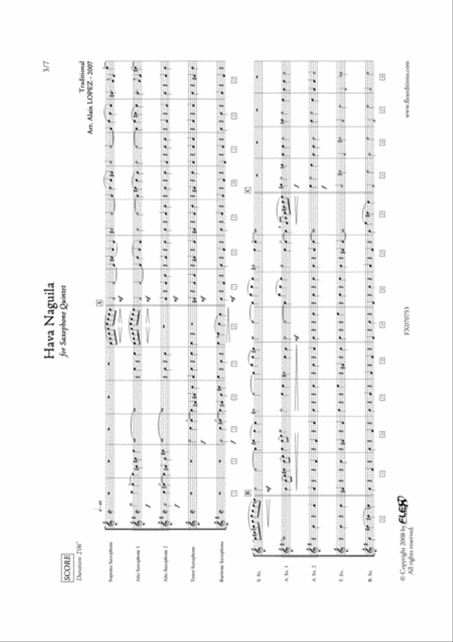 Hava Naguila Saxophone Quintet scores gallery preview page 3