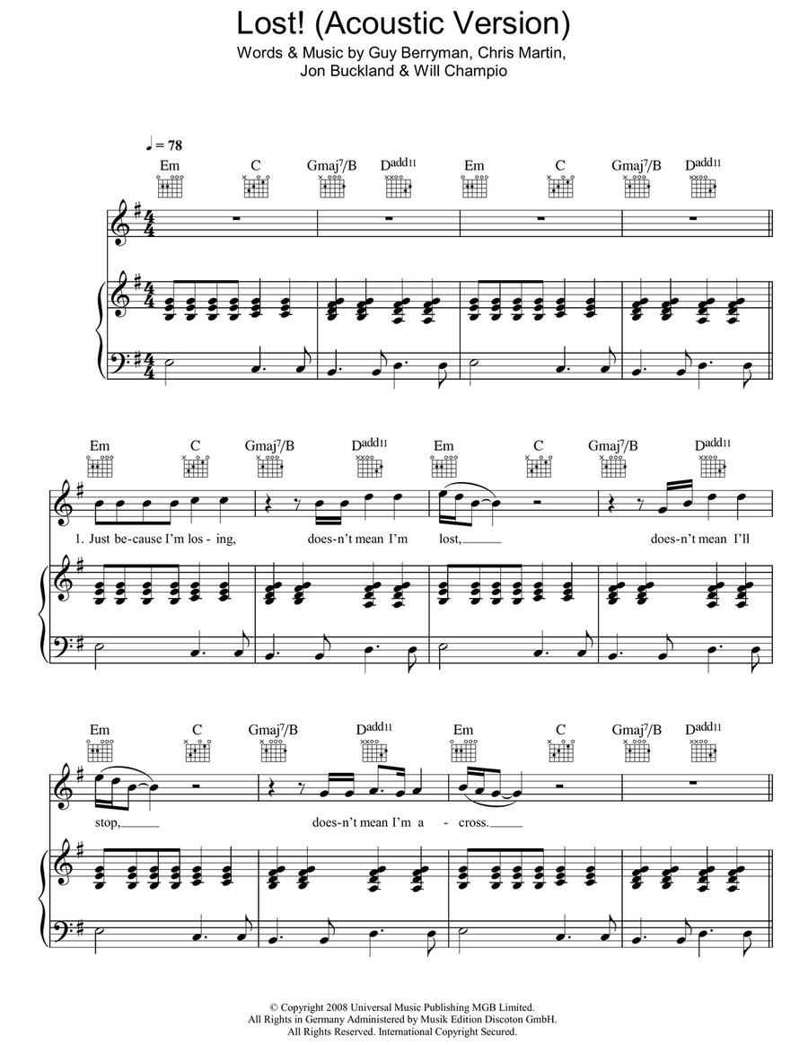 Lost! (Acoustic Version) Piano, Vocal, Guitar scores gallery preview page 1