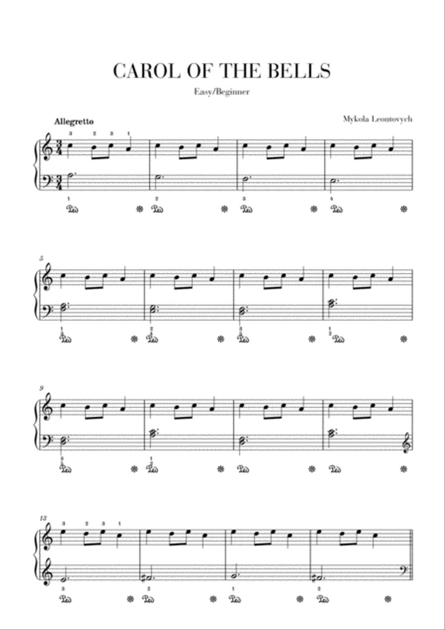Carol of The Bells - Easy/Beginner piano Easy Piano scores gallery preview page 1