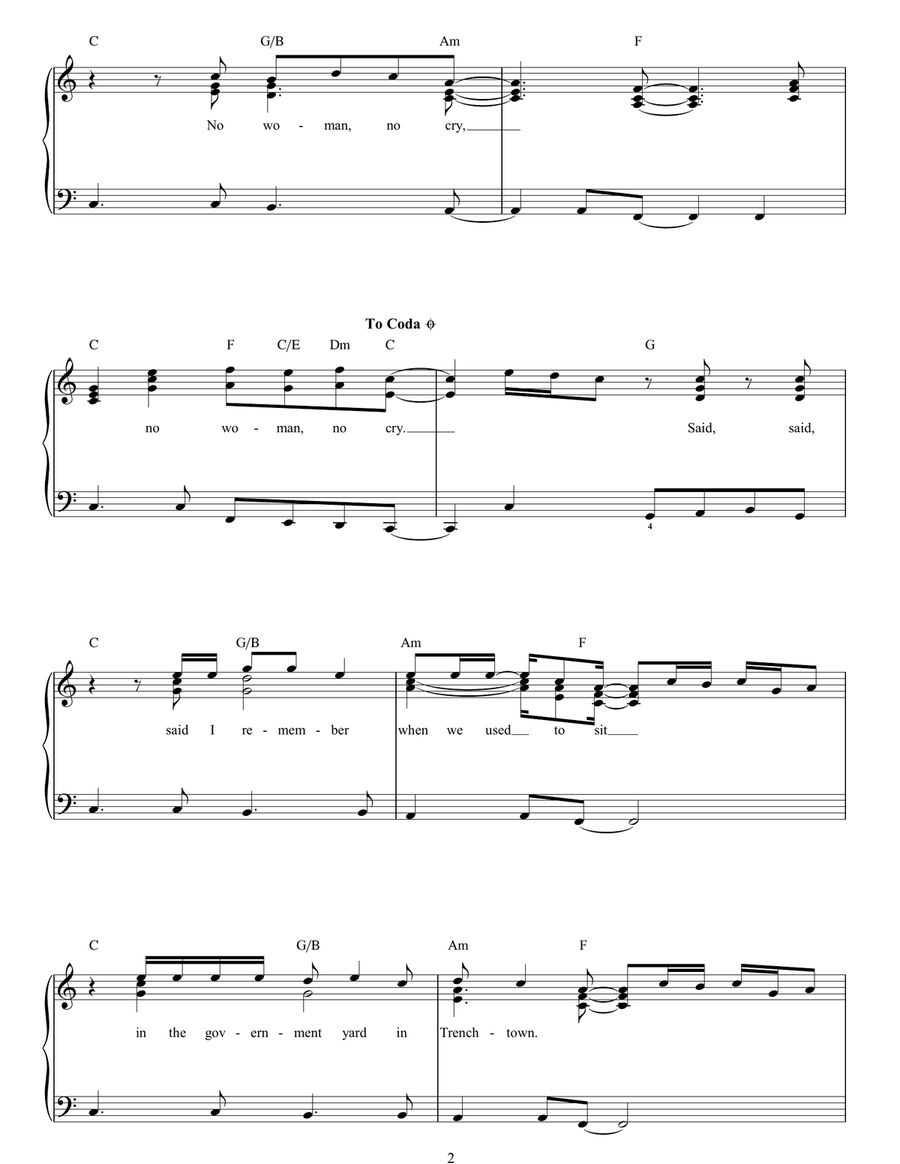 No Woman, No Cry Easy Piano scores gallery preview page 2