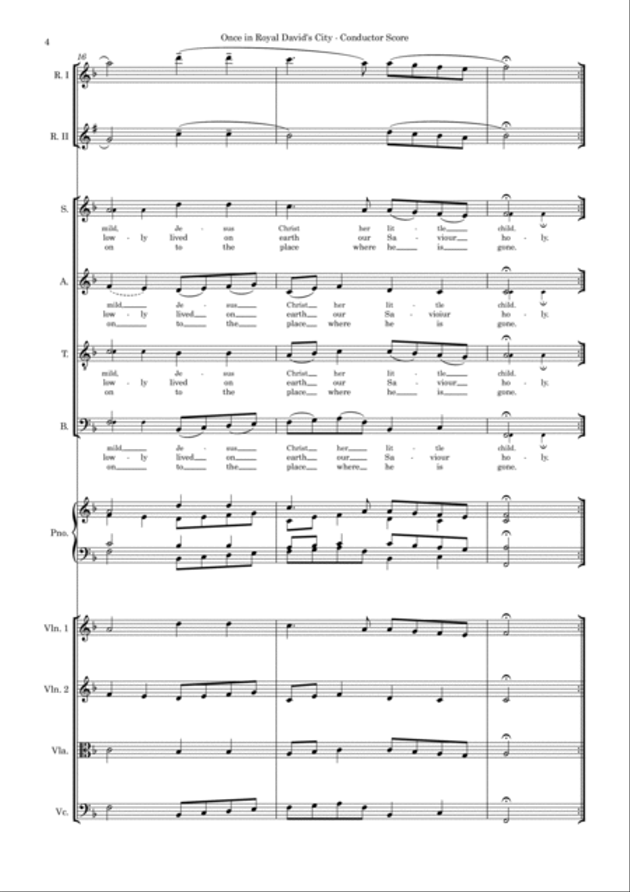 Once In Royal David's City (in F) – SATB, String 4tet, Piano, 2 flexible wind SATB scores gallery preview page 6