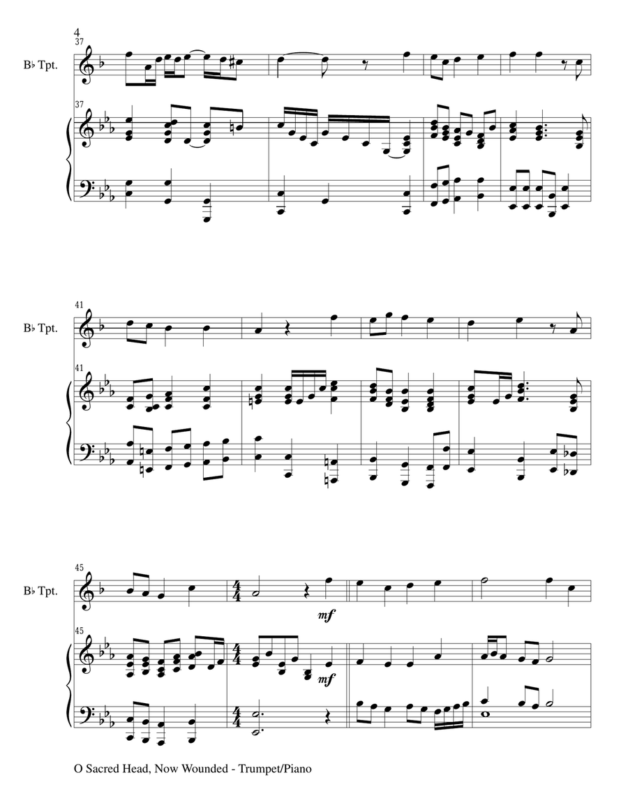 O SACRED HEAD, NOW WOUNDED (Bb Trumpet/Piano and Trumpet Part) Trumpet Duet scores gallery preview page 4