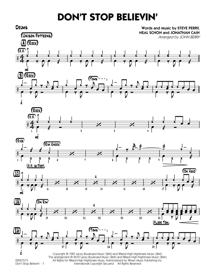 Don't Stop Believin' - Drums Jazz Ensemble scores gallery preview page 1