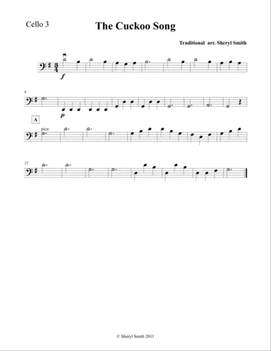 Cuckoo Song for four very beginner cellists cellos Cello scores gallery preview page 2
