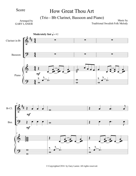 Gary Lanier: HOW GREAT THOU ART (Trio – Bb Clarinet, Bassoon, Piano with Score & Parts)