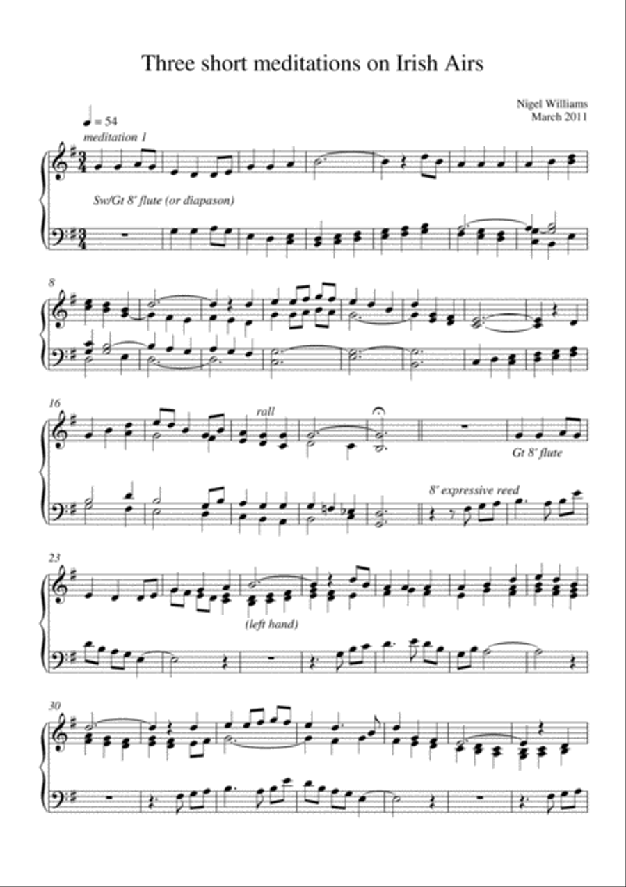Three short meditations on Irish Airs, for Organ Organ Solo scores gallery preview page 1