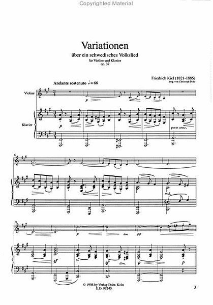 Variationen über ein schwedisches Volkslied für Violine und Klavier op. 37 (1865)