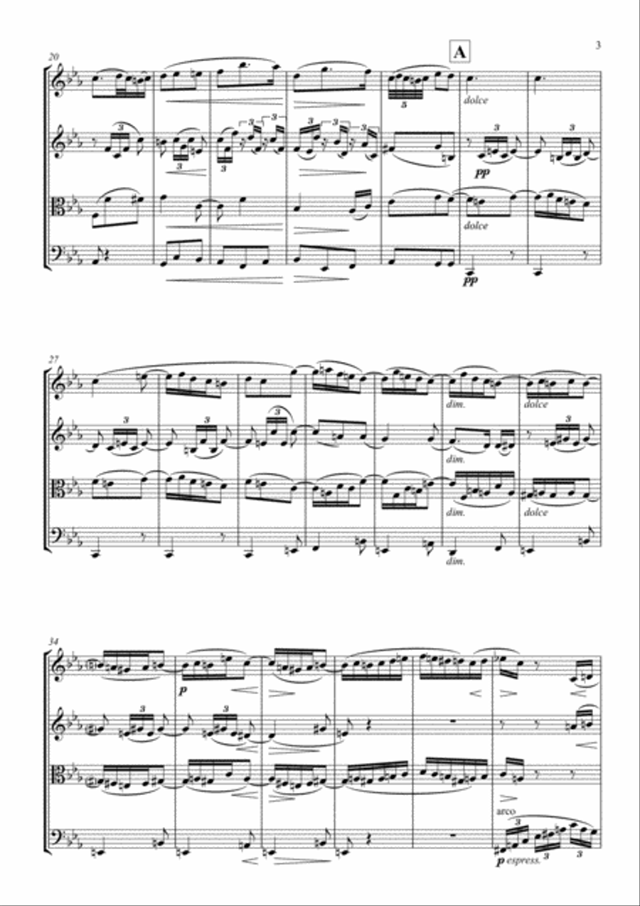 Symphony No.3 - III. Poco Allegretto - J. Brahms - For String Quartet (Full Score and Parts) String Quartet scores gallery preview page 3