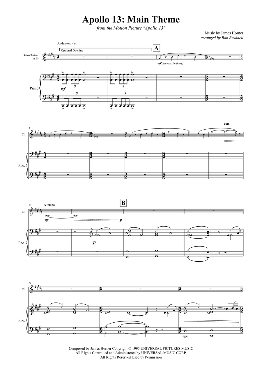 Main Title - Apollo 13 B-Flat Clarinet scores gallery preview page 3