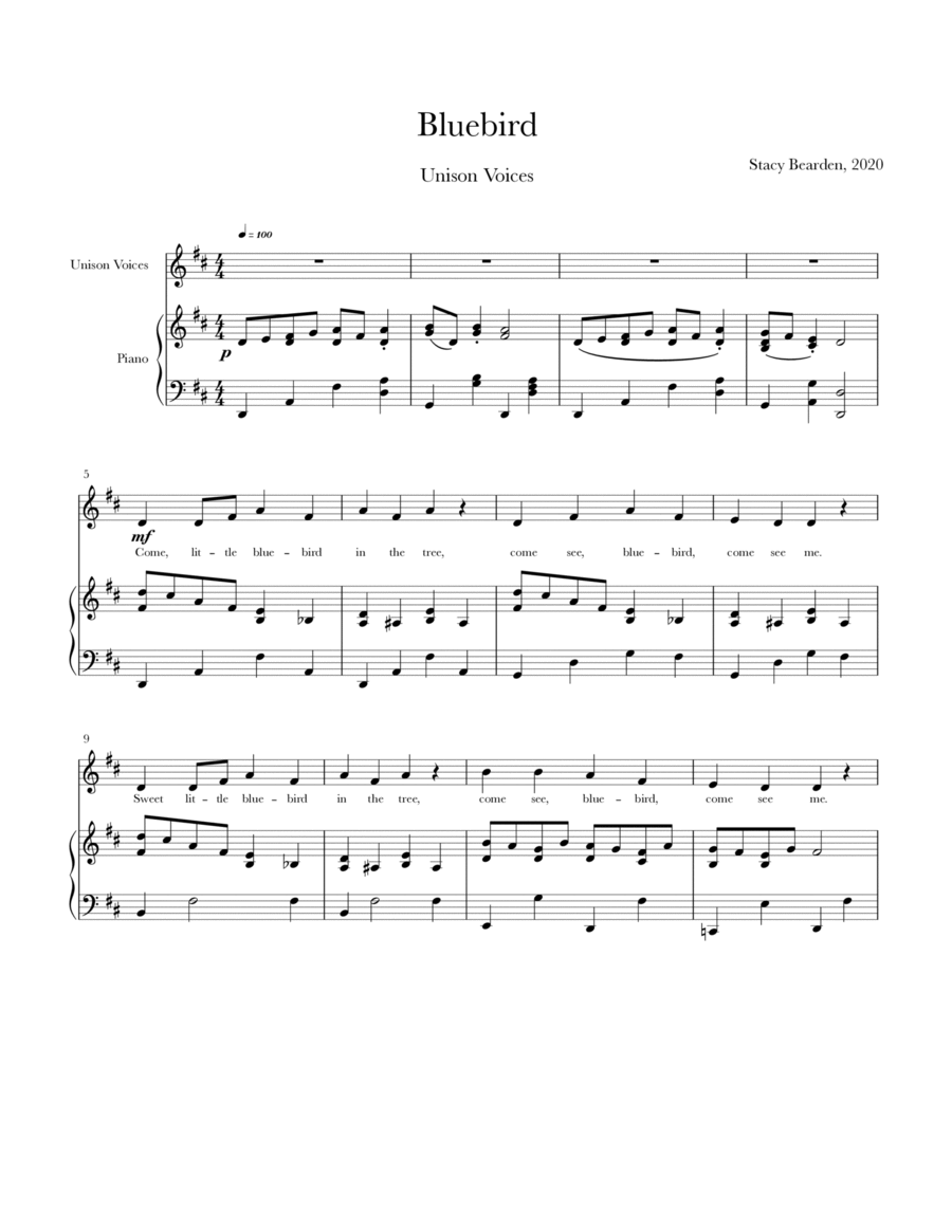 Bluebird Unison Choir scores gallery preview page 1