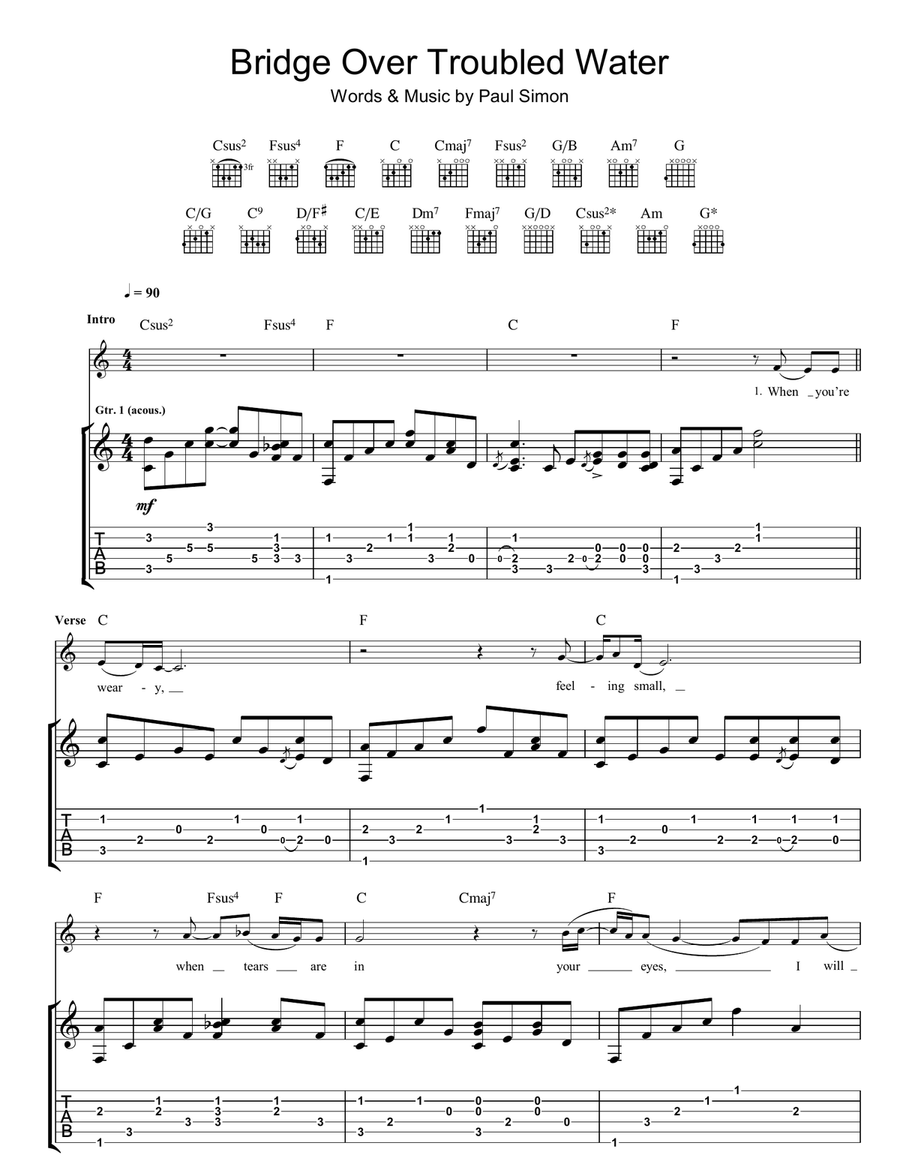 Bridge Over Troubled Water Acoustic Guitar scores gallery preview page 1