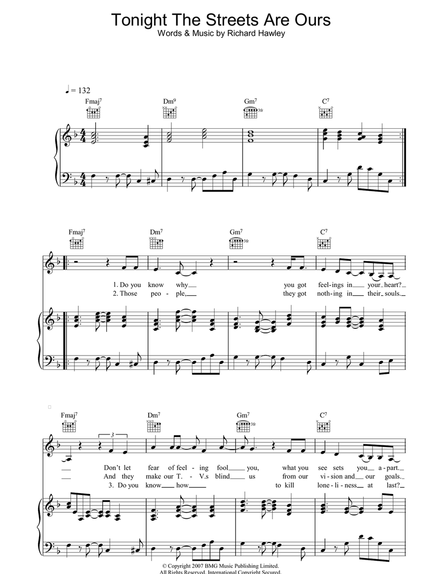 Tonight The Streets Are Ours Piano, Vocal, Guitar scores gallery preview page 1