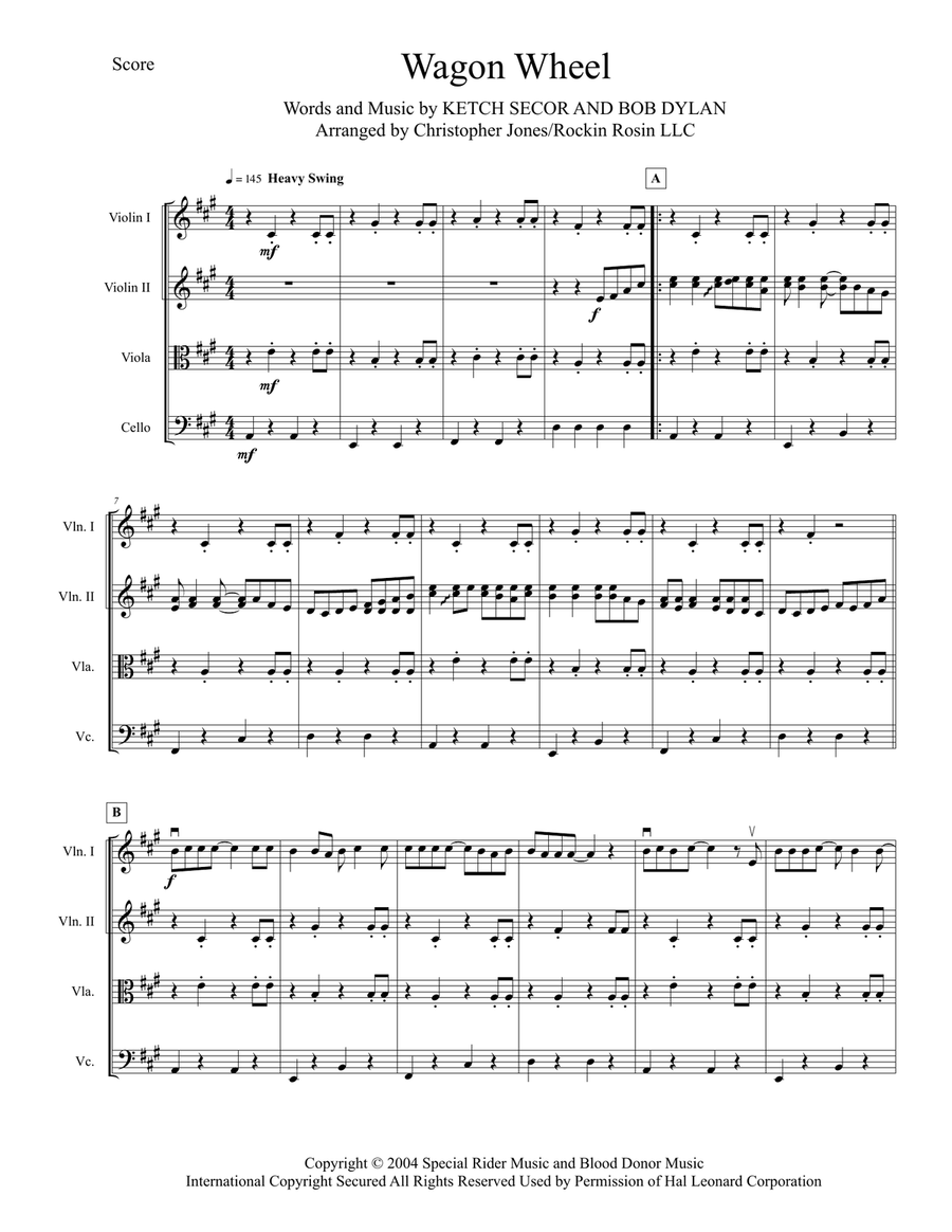 Wagon Wheel String Quartet scores gallery preview page 1