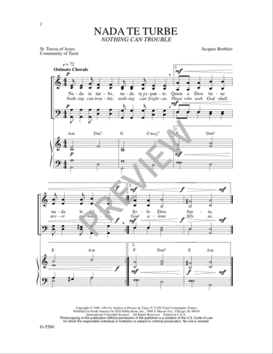 Nada de Turbe / Nothing Can Trouble 4-Part scores gallery preview page 2