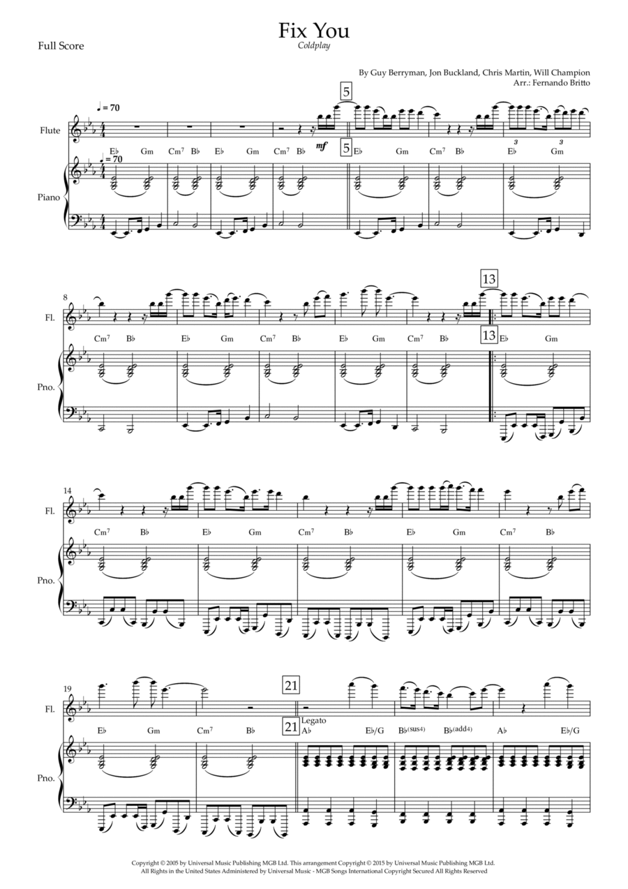 Fix You Flute Solo scores gallery preview page 1