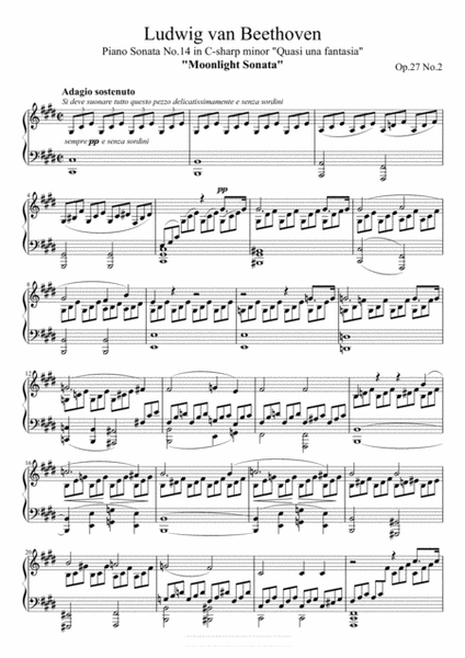 Beethoven-Piano Sonata No. 14, Op. 27/2 "Moonlight" Adagio sostenuto image number null