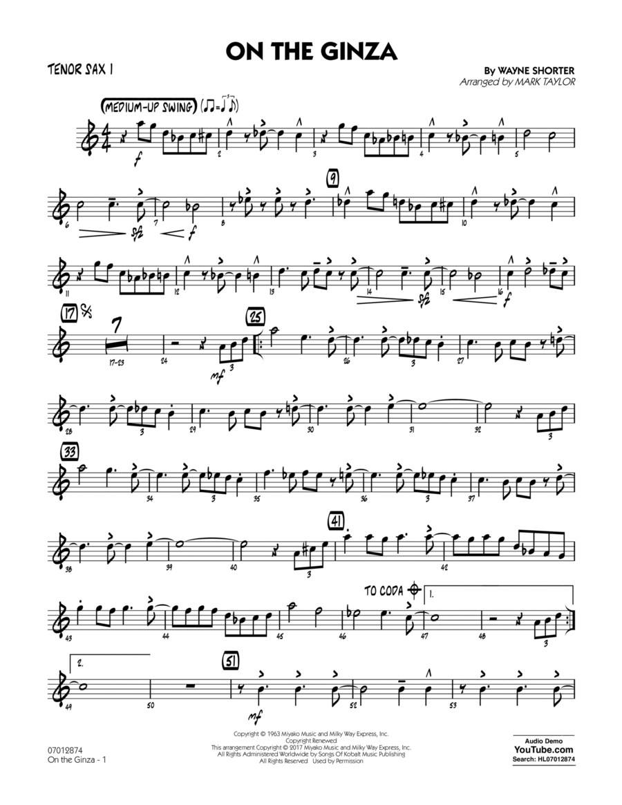 On The Ginza - Tenor Sax 1 Tenor Saxophone scores gallery preview page 1
