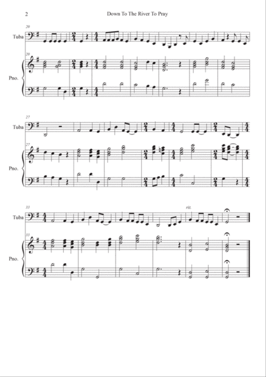 Down To The River To Pray - Tuba with Piano accompaniment Piano scores gallery preview page 3