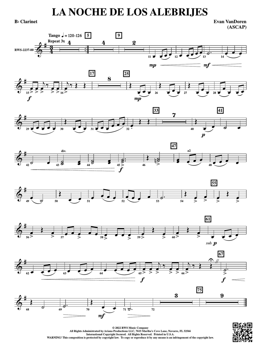 La Noche de los Alebrijes: 1st B-flat Clarinet B-Flat Clarinet scores gallery preview page 1