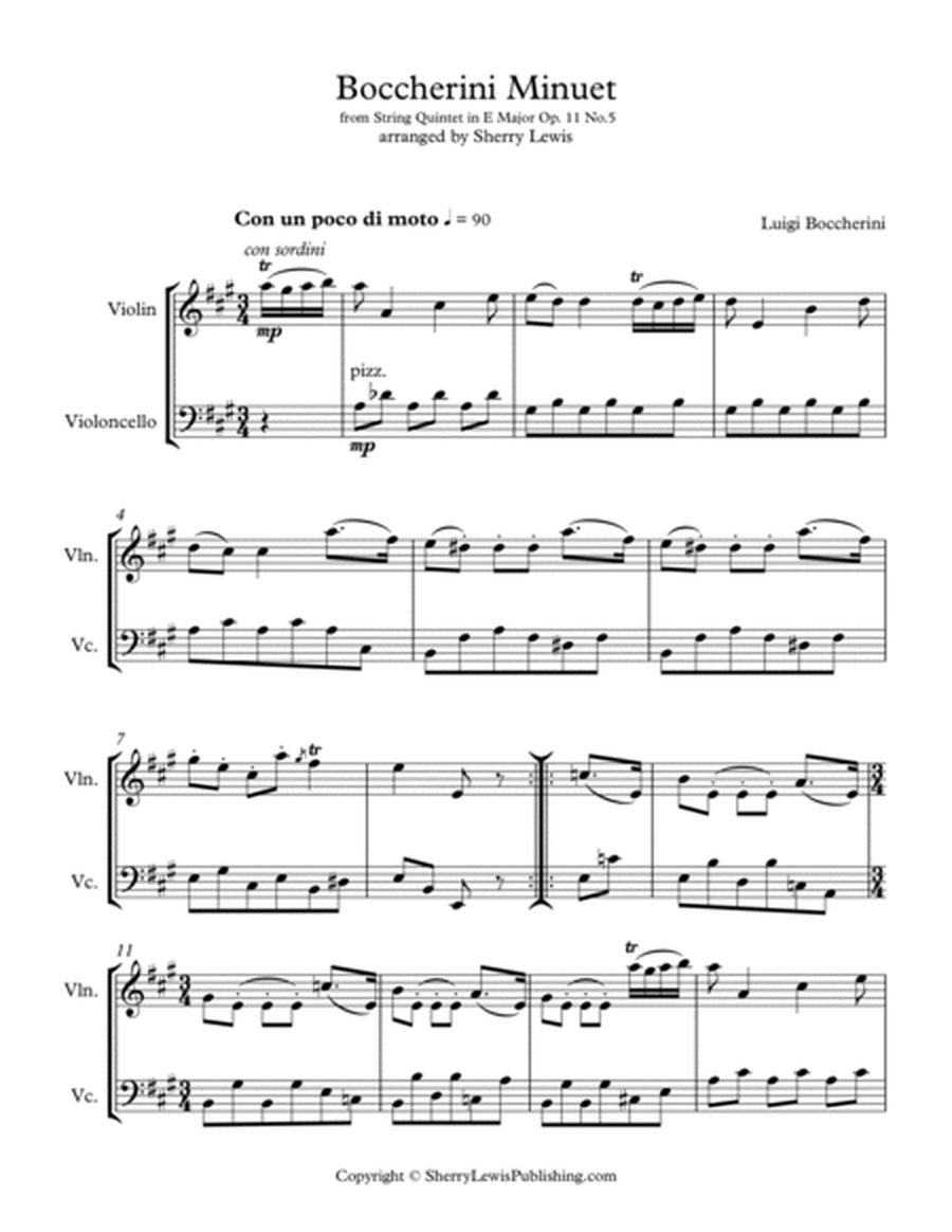 BOCCHERINI MINUET - (Minuet Op. 11 No. 5) for String Duo, Intermediate Level for violin and cello image number null